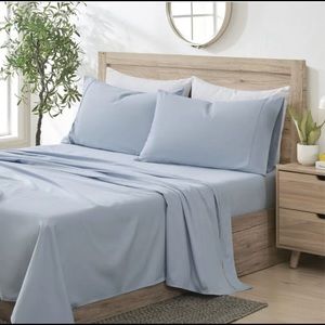TWIN 100% Organic Cotton Solid Sheet Set Sky- Kindlier COLOR BLUE